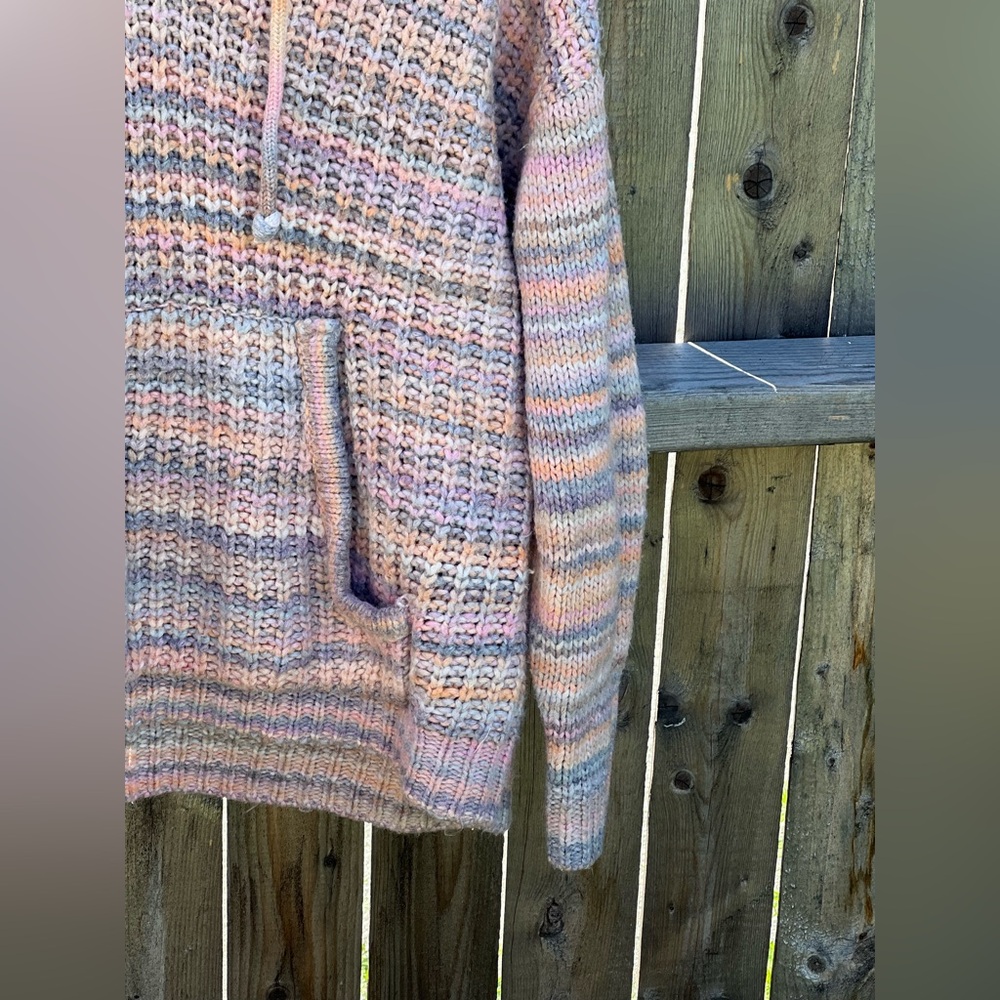 Aerie Street Comfy Chucky Knit Striped Pullover Hoodie Sweater - Picture 5 of 13